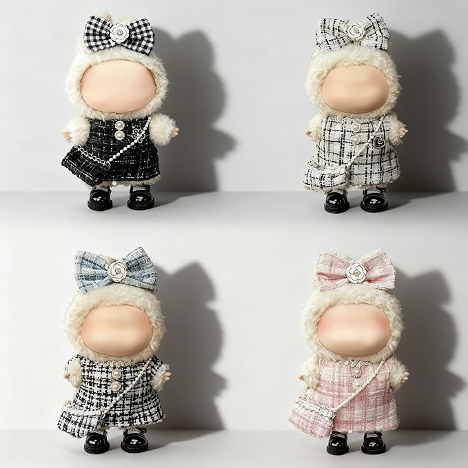 Clothes for LABUBU 17cm Doll (NO Doll)（NO Shoes, Outfit for LABUBU, Dress + Hairpin + Mini Bag Set for LABUBU Dress Up, Fashion and Premium Dolls Accessories for LABUBU (Style G)