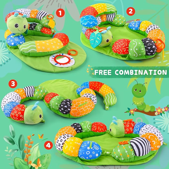 ARANEE 2-in-1 Tummy Time Mat & Seated Support Pillow Baby Toys 6-12 Months, Baby Tummy Time Toys Sit Me Up Floor Seat for Newborns and Older Babies, with Detachable Support Pillow and Toys