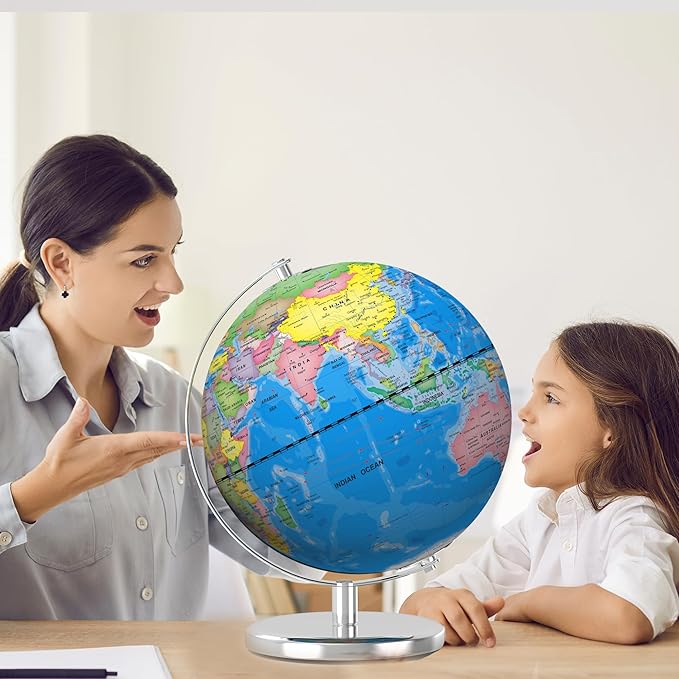 Orionstar 13" Large World Globe with Stand, Educational Globe for Kids Learning, Colorful HD World Map Details, Illuminated Globes Lamp with Stable Heavy Metal Base, LED