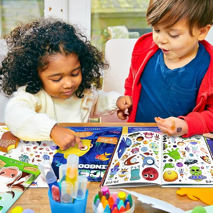 Sticker Book for Kids, Set of 5, 1310+ Dinosaure Animal Stickers & 40 Scenes Reusable Activity Sheet, Seek and Find Coloring Pad, for Boys Girls Toddlers Ages 2-4 4-8 Years Old 3-5 6-7