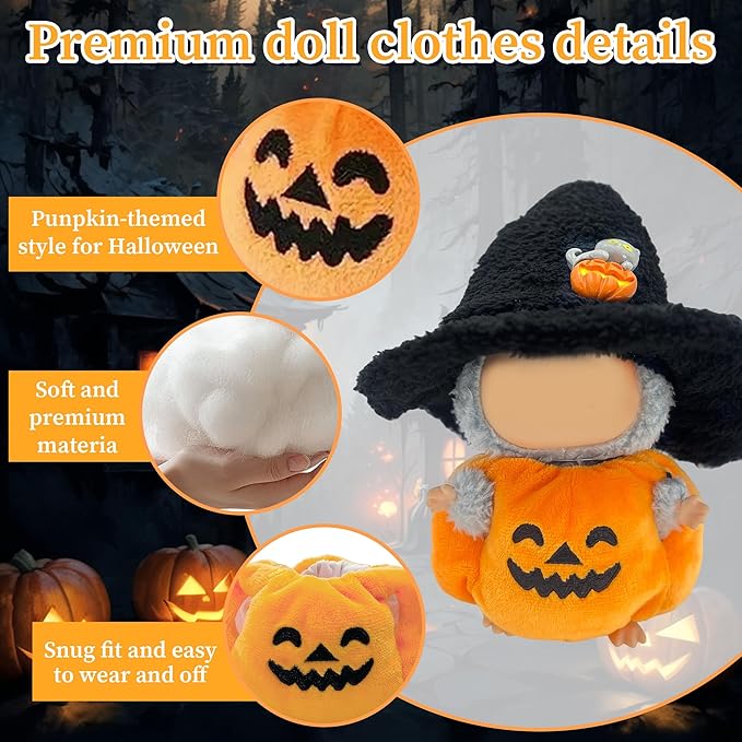 2025 New Halloween Doll Clothes, 2-Piece Clothes Outfit for Doll, Hat and Halloween Pumpkin Clothes Stylish Outfit for Spooky Costume Girls Boys Collectors (Pumpkin)