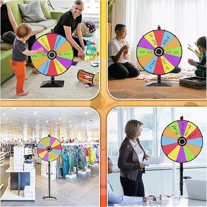 Heavy Duty Prize Wheel, 24 Inch Dual Use Prize Wheel,Adjustable Tabletop & Floor Stand, 12 Slots,1Bracket, Dry Erase Kit - Wheel of Fortune Game for Carnival, Casino & Trade Show.