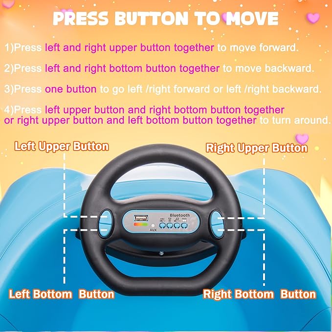 12V Dual Battery Electric Ride on Kids Bumper Car w/Remote Control,360 Degree Spin,Push Rod Rocker Horse Function,3-Speeds Babies & Toddlers Bumping Car Ride on Toy Gift for 1-4 Years Children (Blue)
