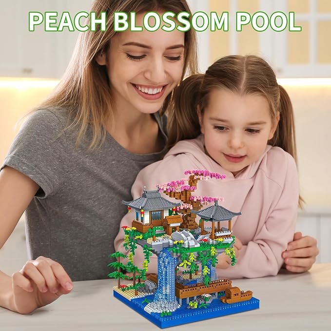 Cherry Blossom Treehouse Micro Mini Building Block Sets Japanese Bonsai Tree Peach Blossom Pool Architecture Building Model Toy Gift for Adults 2500 Pieces