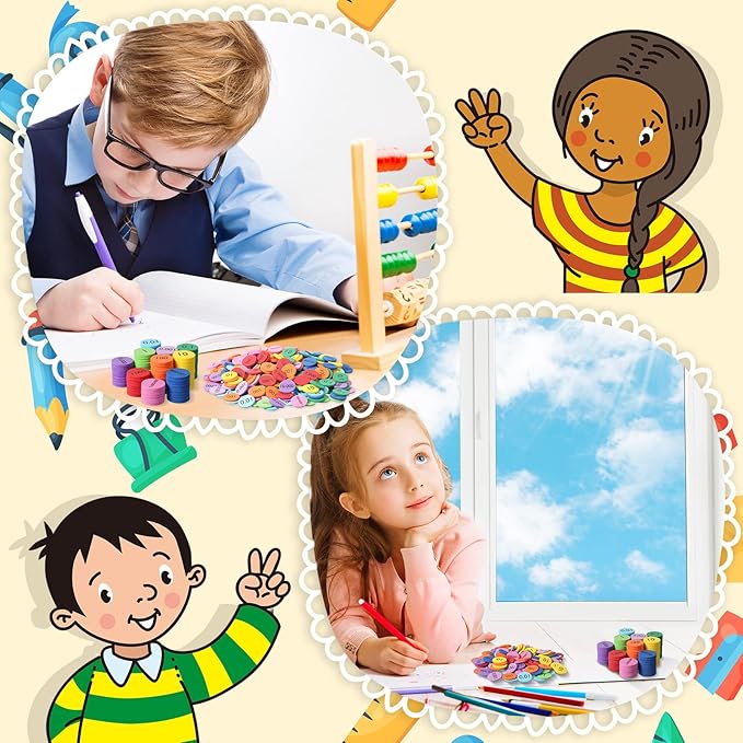 Kingdder Place Value Disks 10 Decimals to Whole Numbers Counting Chips for Kids Base 10 Place Value Manipulatives Math Counters Discs Set for Elementary School Math Supplies(1000 Pcs)