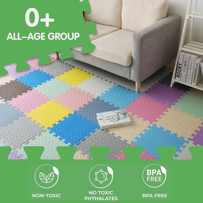 16 Tiles Foam Play Mat for Baby, Soft & Safe EVA Foam Mats for Floor, Square Baby Play Mat, Kids Foam Puzzle Floor Mat, 47x47 Play Mat for Playpen(Gray/(Bean Green/Gray Blue)