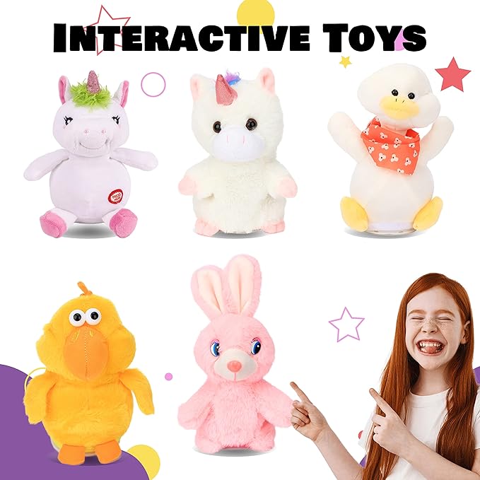 Hopearl Talking Unicorn Repeats What You Say Nodding Electric Interactive Animated Toy Speaking Plush Buddy Birthday Festival for Toddlers, 7.5''