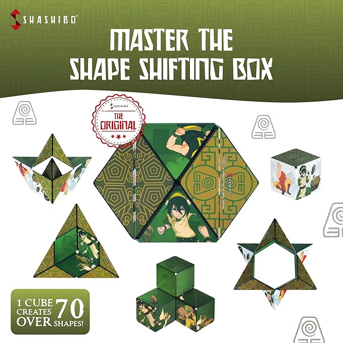 SHASHIBO Avatar The Last Airbender Shape Shifting Box - STEM Magnetic Fidget Cube That Transforms Into Over 70 Shapes, Download Fun in Motion Toys Mobile App (Earth)