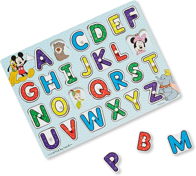 Melissa & Doug Disney Wooden Peg Puzzles Set: Letters, Numbers, and Shapes and Colors