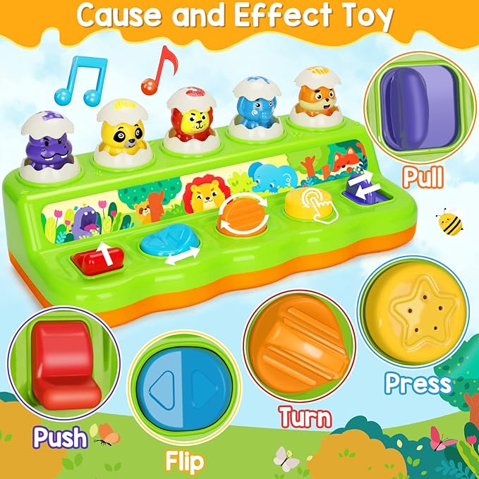 Duchong Toys for 1 Year Old Boys Girls, Interactive Pop up Toy with Music & Light, Early Learning Musical Toys for Toddlers 1-3, Birthday Gifts for Babys Infants 6-9-12-18 Months