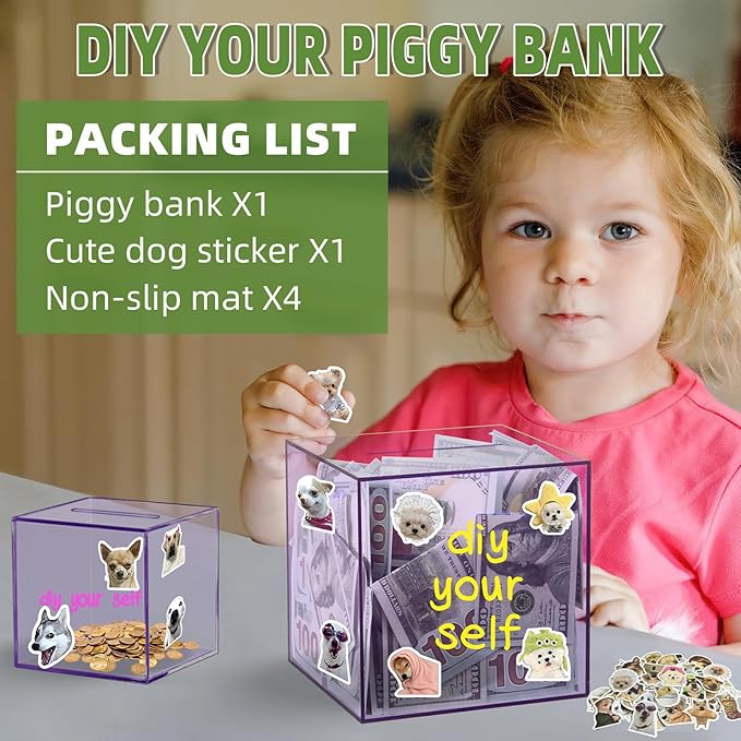 Clear Piggy Bank for Adults/Kids, Acrylic Unopenable Money Box for Cash Coin Saving, Must Break to Open, Money Saving Jar for Adults Boys Girls, Size 5.9''