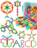 200PCS Interlocking Snowflake Building Block Toy for Kids Ages 3+ (Rainbow Colors)