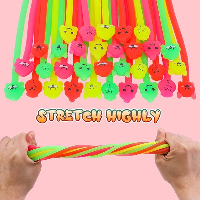 32 Pcs Christmas Stretchy Strings Fidget Toys, Colorful Stretchy Fidgets Sensory Toys, Stress Relief Stretch Sensory Bracelet String with Xmas Tree Santa Claus Snowman Elk for Party Favors (Smooth)
