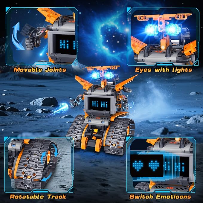 Robot Toys with LED Eyes & 18 Expression Building Toy, 5-in-1 App & Remote Control Rechargeable Robotics Set for Kids, RC Programmable Projects Educational Gift for Boys Girls 8-14 Year Old Teens