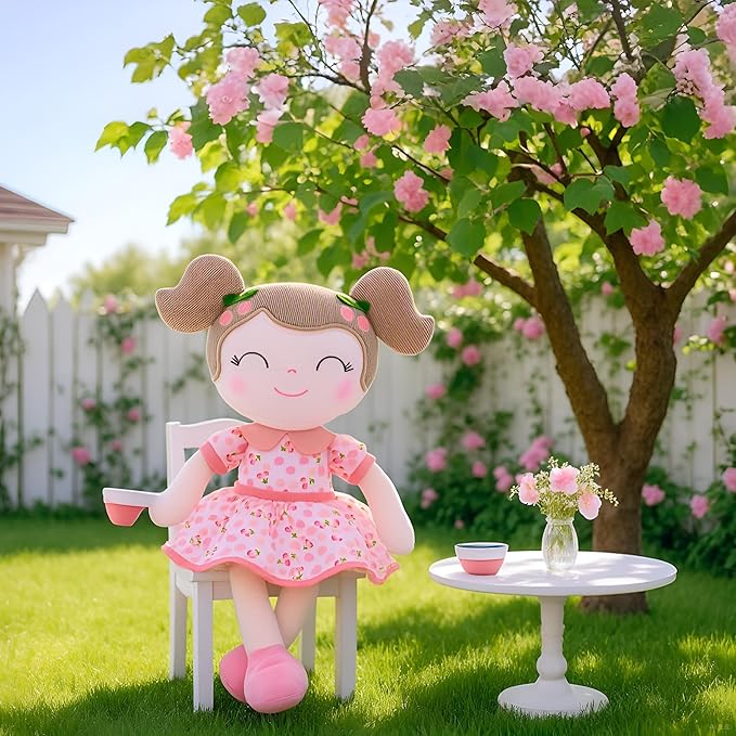 Gloveleya Baby Doll Girl Gifts Plush Toys Soft Dolls Baby Gifts Cherry Girl Pink 14 Inches with Gift Box…