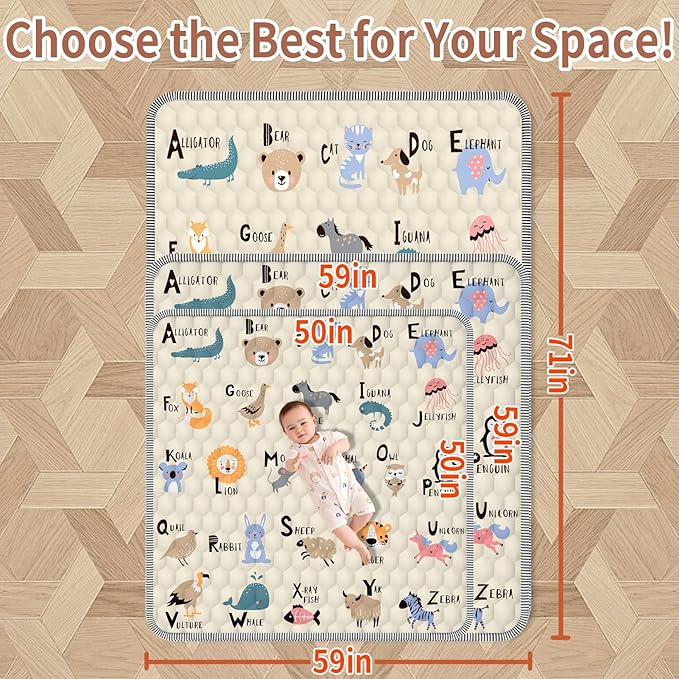 Baby Play MAT 59" X 71", Soft Thickened Anti-Slip Mat for Floor Playpen, Foldable and Machine Washable Baby Crawling Mat