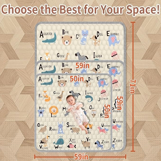 Baby Play Mat 50" X 50", Thickened Soft, Waterproof and Non-Slip Crawling Floor Pad, Machine Washable and Foldable for Floor Playpen