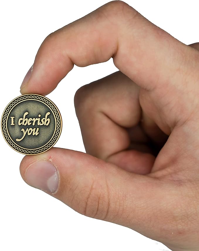 Romantic Love Expression Antique Gold Plated Pocket Coin for Date Night, I Cherish You, I Can't Stop Thinking About You, Love Gift for Men & Women, from Him or Her