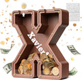 Summidate Wooden Letter Piggy Bank, Extra Thick Large Capacity Piggy Bank for Kids Boys Girls Toddler, Alphabet X Money Bank| Coin Box Birthday, Christmas, Festival