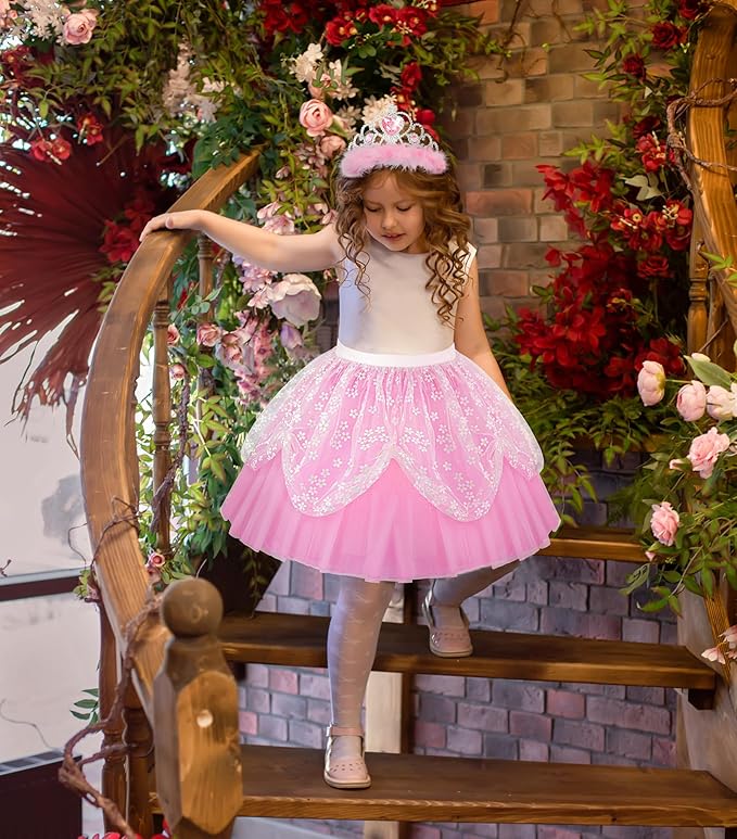 Jeowoqao Dress up Shoes Princess Dresses for Girls, Little Girls Princess Dress up Clothes Set 1pc TuTu Skirt with 3ps Skirt Veils, Play Toys for Girls Age 3 4 5 6 Years Birthday Gift