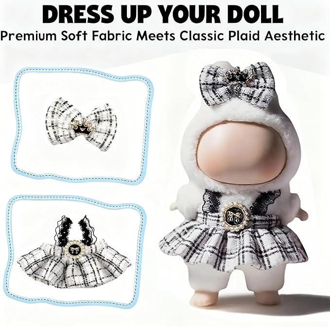 Clothes for LABUBU 17cm Doll (NO Doll), Outfit for LABUBU, Dress and Hairpin Set for LABUBU Dress Up, Fashion and Premium Dolls Accessories for LABUBU (Style A)