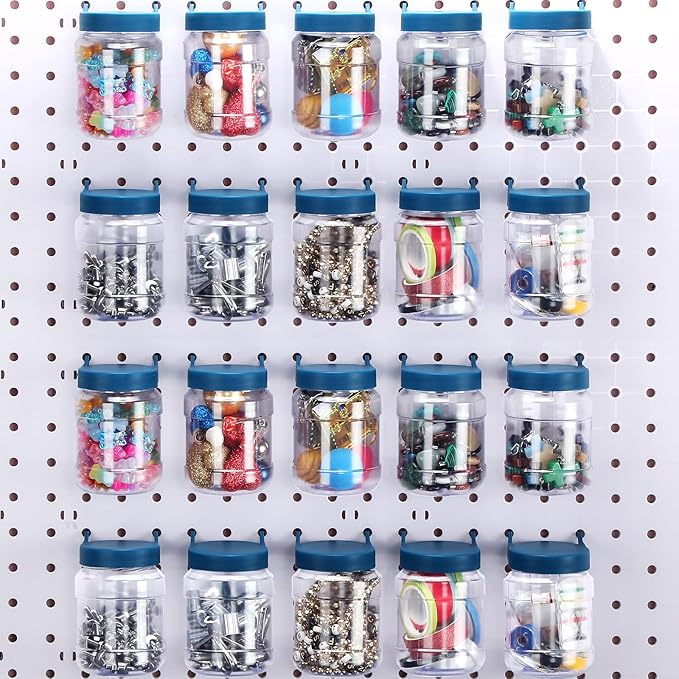 Unittype 20 Set Pegboard Organizer Accessories Peg Boards Jars with Lids Plastic Pegboards Bins Storage Containers Clear Peg Board Wall Organizer for Garage Sewing Office Home Supplies(Dark Blue)