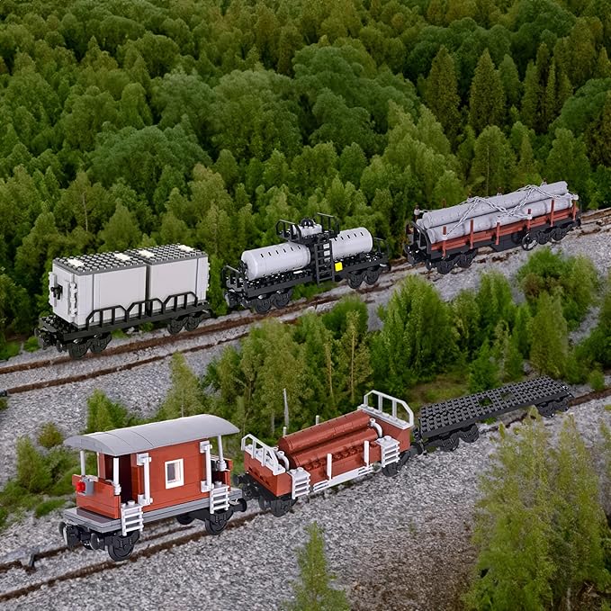 6IN1 City Freight Train Car Building Set, DIY Cargo Train Toys for Teens and Adults, Compatible with Lego 630 Building Accessory, M8001