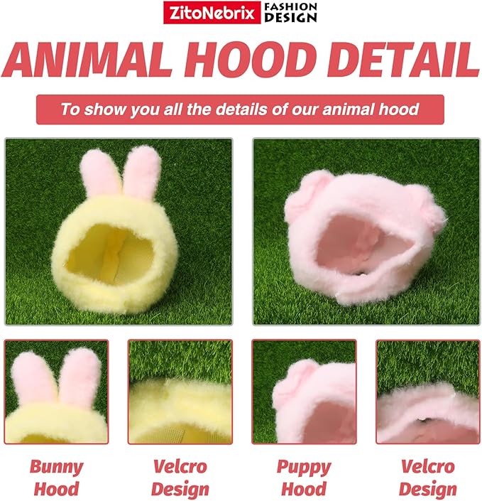 2 Sets of Clothes for Doll, 4 Pcs Accessories for 17cm & 15cm Outfits (No Doll), Double Joy Twin Pack - Small Pink Pig Head Cover + Pink bib, + Milk Powder Rabbit Head Cover + Yellow bib