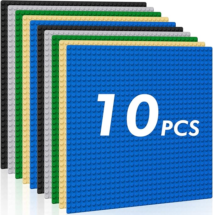 Classic Baseplates Building Plates-Pack of 10 Large 10" x 10" Building Bricks, Compatible with All Major Brands and Activity Table, Perfect STEM Gift for Builders Age 3+ (Multicolored)