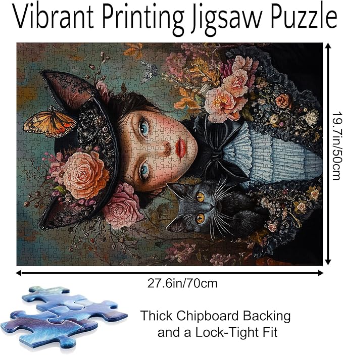 Flowers Girl 1000 Piece Jigsaw Puzzle Vintage Woman Educational Toys for Adults Gifts Beauty Women and Cat 1000 Piece Jigsaw Puzzle for Adults Challenging Puzzle Perfect for Game Nights
