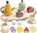 PairPear Wooden Tea Party Set for Little Girls 20pcs Pretend Play Fruit Tea Set with Pear Teapot, Dessert & Citrus Slices, Kids Kitchen Accessories Wooden Toys Food for Toddlers & Kids 3+