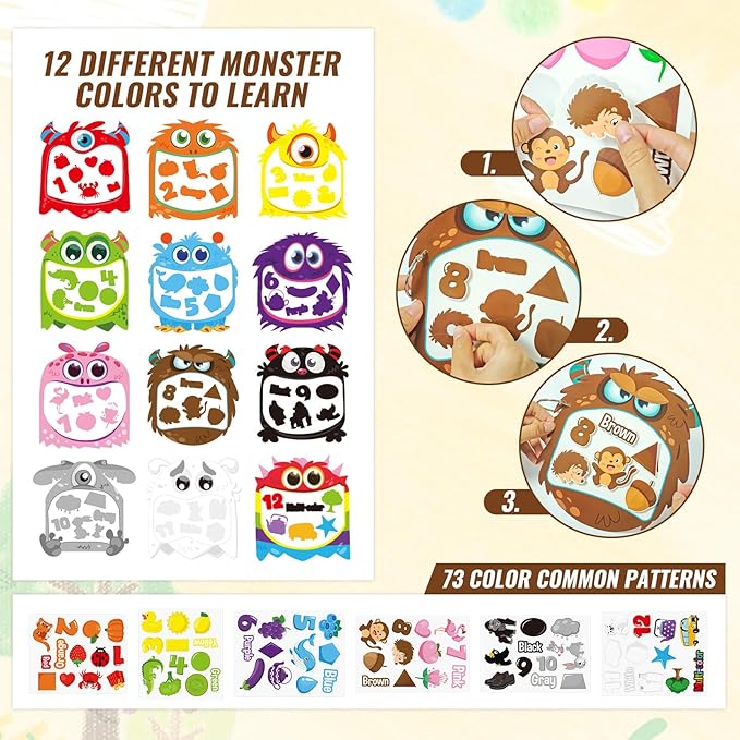 Cinrobiye 12 Sets Color Sorting Felt Board，Montessori Monster Matching Game Preschool Matching Activities for Home School Autism Activities Calm Down Gift