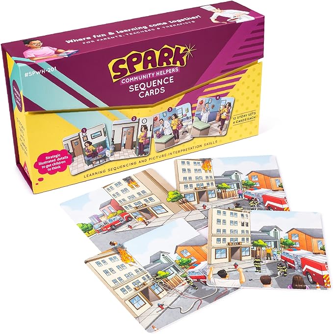 SPARK INNOVATIONS Kids Story Cards Sequence Game Large Storytelling and Sequencing Cards. Community Helper Stories for Sentence Building Educational Picture Card Games