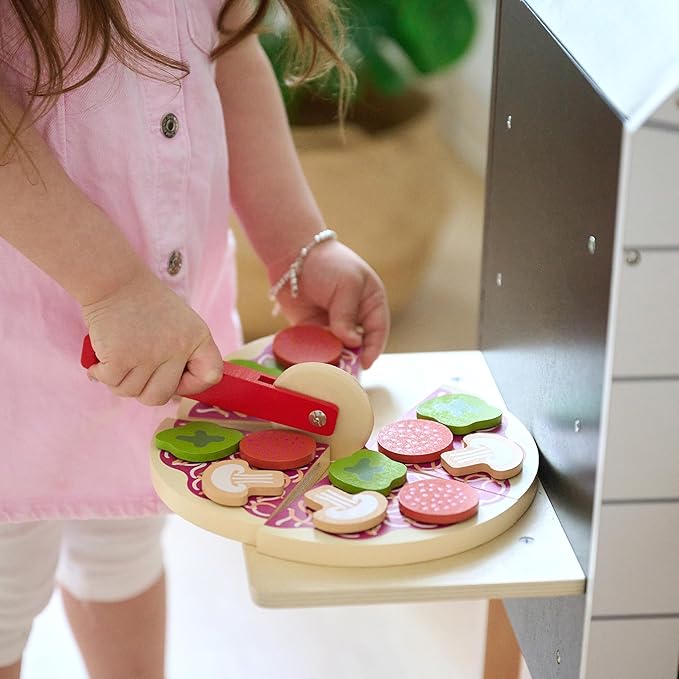 Teamson Kids My Little Helper Pizza Oven & 24 pc. Accessory Set with Cooking Utensils and Pizza Toppings