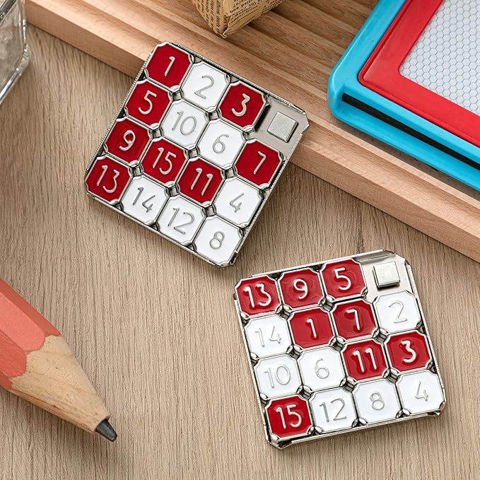 2 Pack Metal Number Slide 15 Puzzle Red and White Number Sliding Puzzle Educational Pocket Funny Christmas IQ Game Gift for Teens and Adults, Ideal for Learning Tool Party Favors
