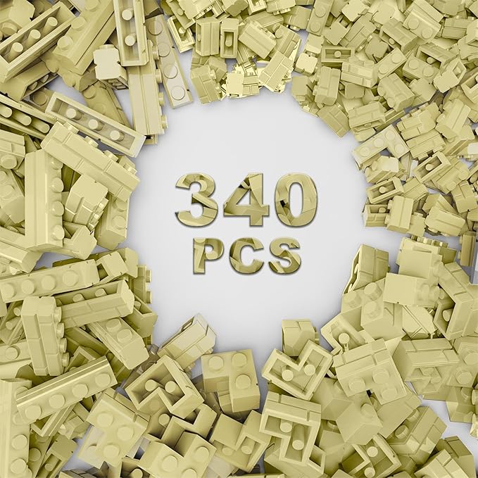Classic Building Bricks, 340 Pcs Masonry Profile Bricks Wall Bricks Blocks, Compatible with Major Brands Parts and Pieces, Creative Building Block Toys (340 Pcs) (Apricot Yellow)