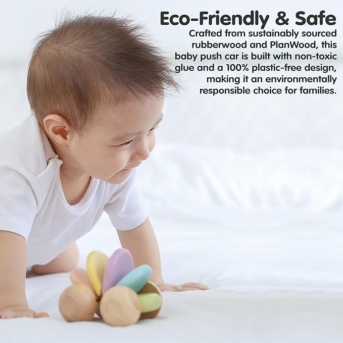PlanToys® Wooden Baby Push Toy Car | Montessori Toy for Infants | Wooden Baby Toy with Flexible Body | Sensory & Motor Skill Development Toy for 6+ Months