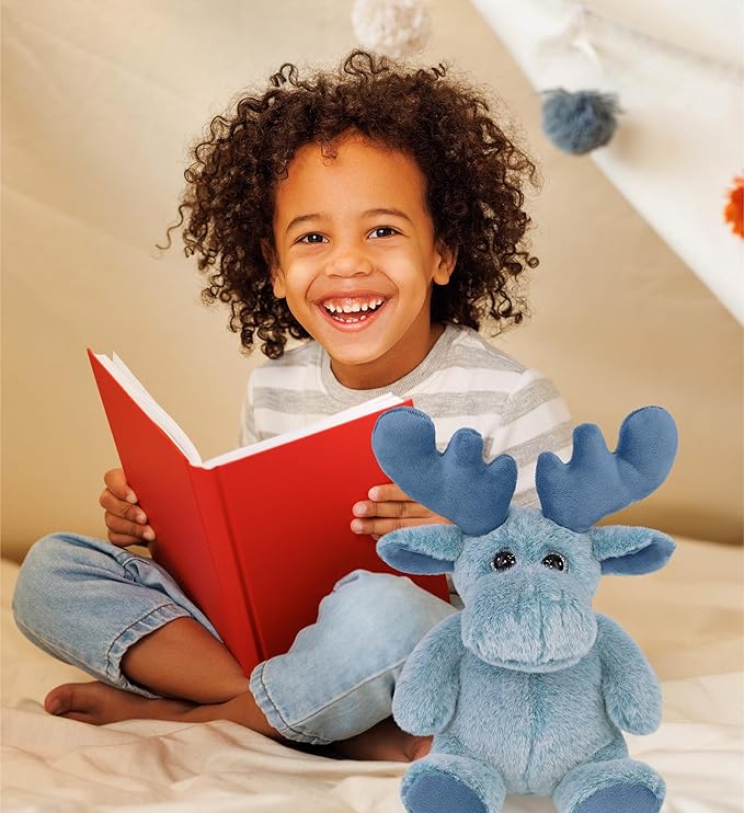 DolliBu Baby Blue Moose Stuffed Animal - Super Soft Stuffed Animals for Girls and Boys, Adorable Stuffed Wild Creatures for Kids and Cute Wild Animals Cuddle Stuffed Animals for Adults - 8.5 Inches