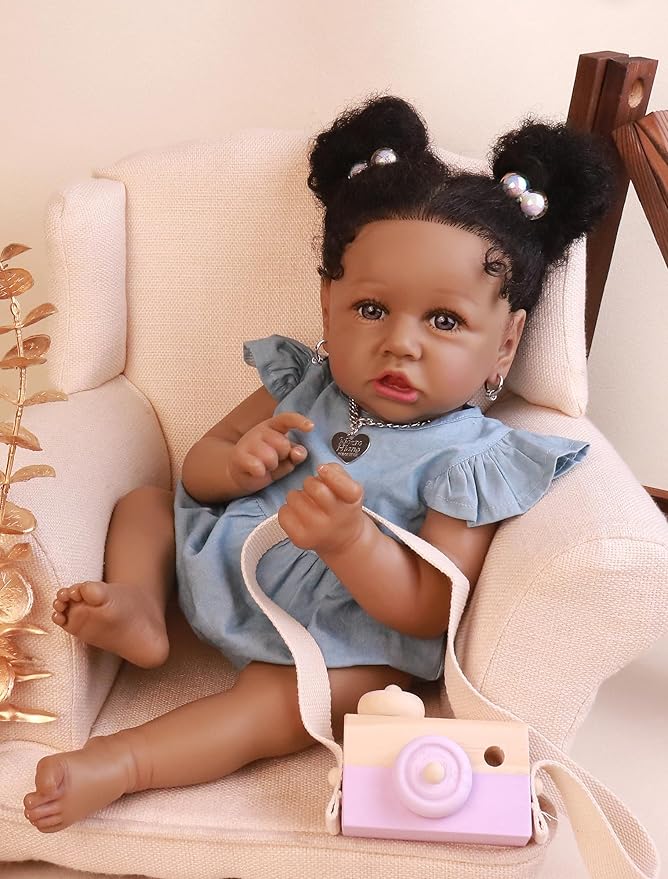 HOOMAI Lifelike Reborn Baby Dolls with Soft Body African American Realistic Girl Doll 22.8 Inch Best Birthday Gift Set