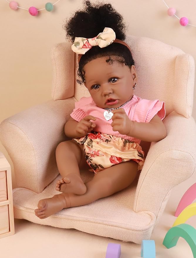 HOOMAI Lifelike Reborn Baby Dolls with Soft Body African American Realistic Girl Doll 22.8 Inch Best Birthday Gift Set
