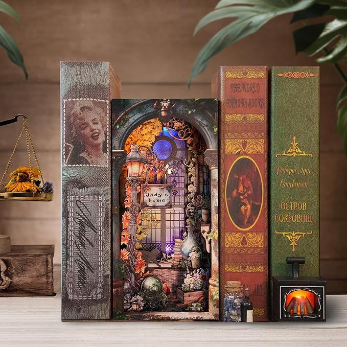 Fairy Nooktales BookNook Kit Miniature - 3D Fantasy Library Wooden DIY buidling Dollhouse with Bookshelf Nook Insert Decor for LED Magic Book Nook Lover