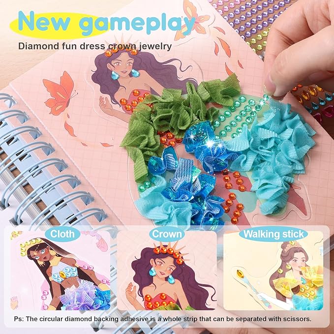 MIROLA KIDS 4 in 1 Poke Craft Kits for Girls, Magic Princess Crafts for Kids Ages 4-8, DIY Activity with Princess Stickers, Watercolor Paint, Diamond Art Gifts for 4 5 6 7 8+ Year Old Girls
