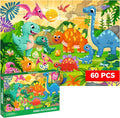 QUOKKA Puzzles for Kids Ages 4-6 – 60 Piece Jigsaw Puzzles for Toddlers Ages 3-5 with Dinosaurs – Quiet Time Toy for Preschoolers 2-4 – FSC Certified Educational Learning Game for Boys and Girls