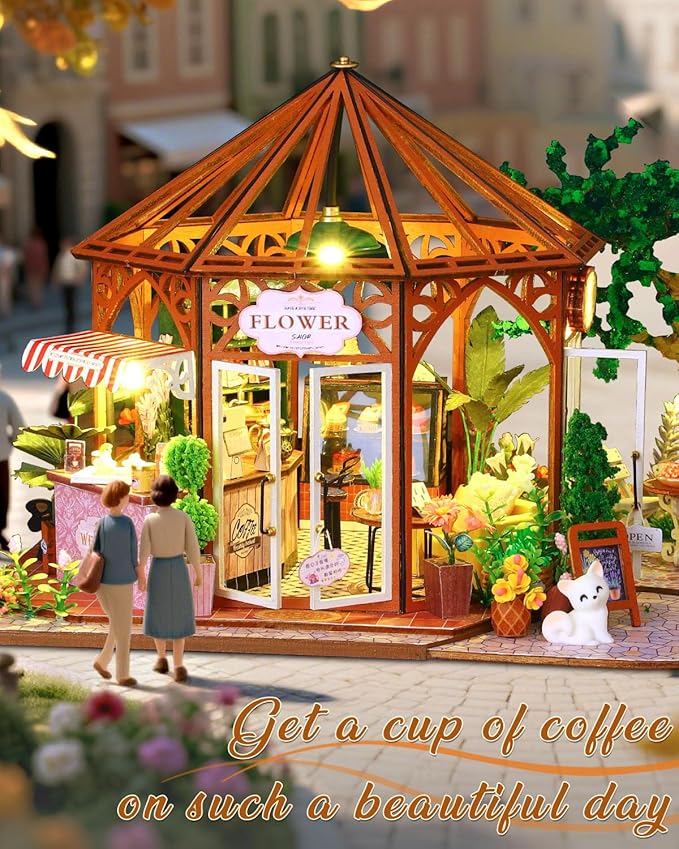 Miniature House Kit – Siti Mocha, DIY Dollhouse for Adults with Furniture & LED, Tiny House Wooden Craft Gift for Teens Families Friends