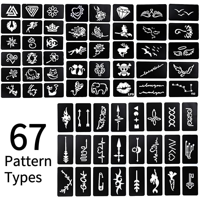 Ponhey Temporary Tattoo Markers for Skin, 24 Body Markers+67 Large Tattoo Stencils,Dual-End Tattoo Pens,Fine Lines with Cosmetic-Grade,Flexible, Skin-Safe Face Paint Kit for Kids Teenage Adults