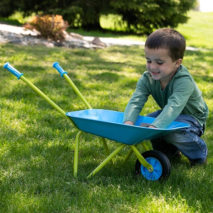 Fat Brain Toys Wheelbarrow Pretend and Play Toy - Kids' Metal Yard Tool, Ages 3+