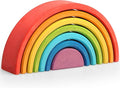 AVDAR 7Pcs Wooden Rainbow Stacker Toy, Montessori Nesting Puzzle for Kids, Rainbow Blocks