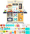 [2025 Upgraded] Kitchen for Kids & Toddlers Play Kitchen Set with Tablet Ordering, Music, Lights & Sounds, Steam Stove & Boiling Bubbles, Oven Dings, Faucet & Dishwasher,Easy-Install,Life Skills(Blue)