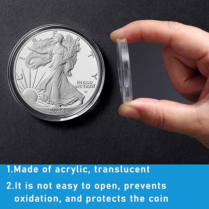 20 Pcs 40.6mm Acrylic Silver Eagle Coin Holder, Fit American Silver Eagle Dollar, Silver Fiji Taku and Silver Libertad, Acrylic Coin Protector Cases
