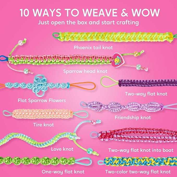 Klever Kits Friendship Bracelet Making Kit, Arts and Crafts for Kids Ages 6-12, Best Birthday Present for Teen Girl, Children's Jewelry Craft Set, Charm Jewelry Making Kit Supplies, 10 Knot Styles